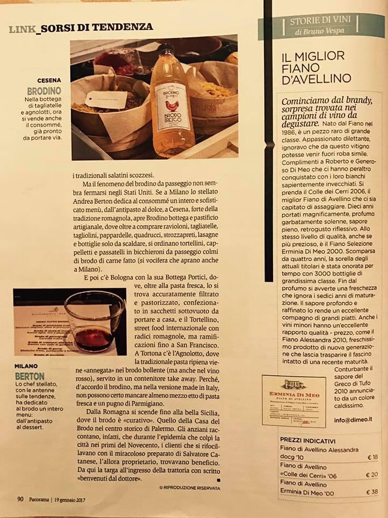 Pagina della rivista Panorama del 19 gennaio 2017, rubrica “Sorsi di tendenza”